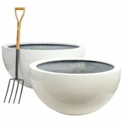 90cm Large Stone Composite Low Bowl Planter in White -Cheap PLANTERS Store PP5028WL add image 3 d5ad