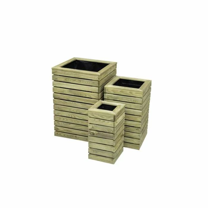 Set of 3 Wooden Contemporary Slatted Planters 2 Set of 3 Wooden Contemporary Slatted Planters - Image 2