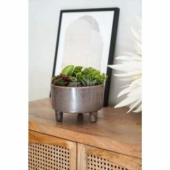 19cm Reactive Glaze Brown Bowl Planter With Feet