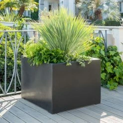 70cm Titanic Black Polystone Cube Planter
