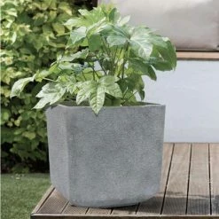 H43cm Volcanic Grey Square Planter - By Primroseâ„¢
