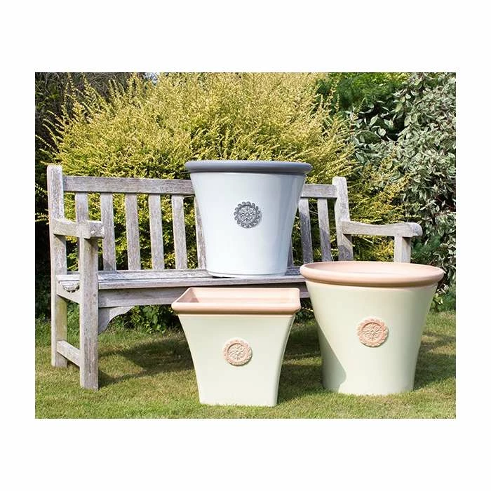 56cm Tuscan Round Planter in White with Grey 9 56cm Tuscan Round Planter in White with Grey - Image 9