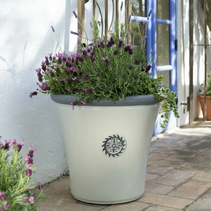 56cm Tuscan Round Planter in White with Grey 1 56cm Tuscan Round Planter in White with Grey