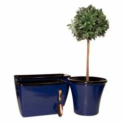 59cm Royal Blue Glaze Effect Trough Planter - By Primrose™ -Cheap PLANTERS Store PP7864 add image 3 2e50