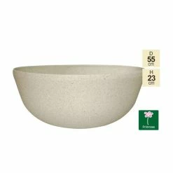 55cm Stone Effect Bowl Planter In White - By Primrose™