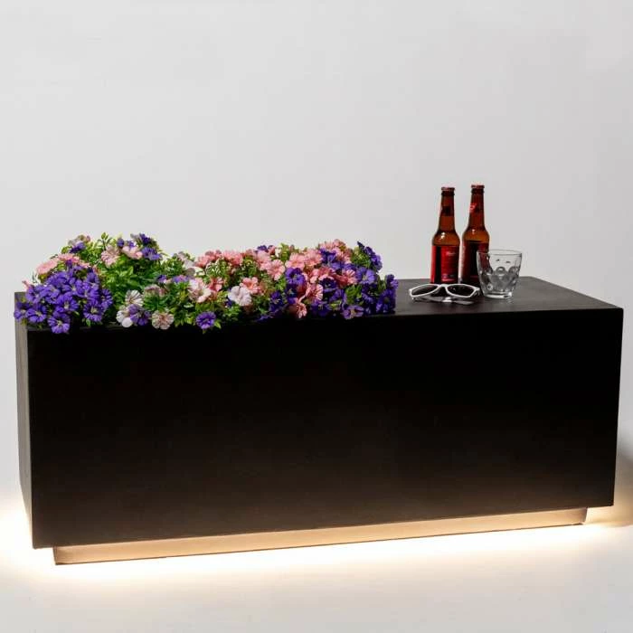 115cm Black Fibrecotta Rectangular Planter with LED Lights 2 115cm Black Fibrecotta Rectangular Planter with LED Lights - Image 2