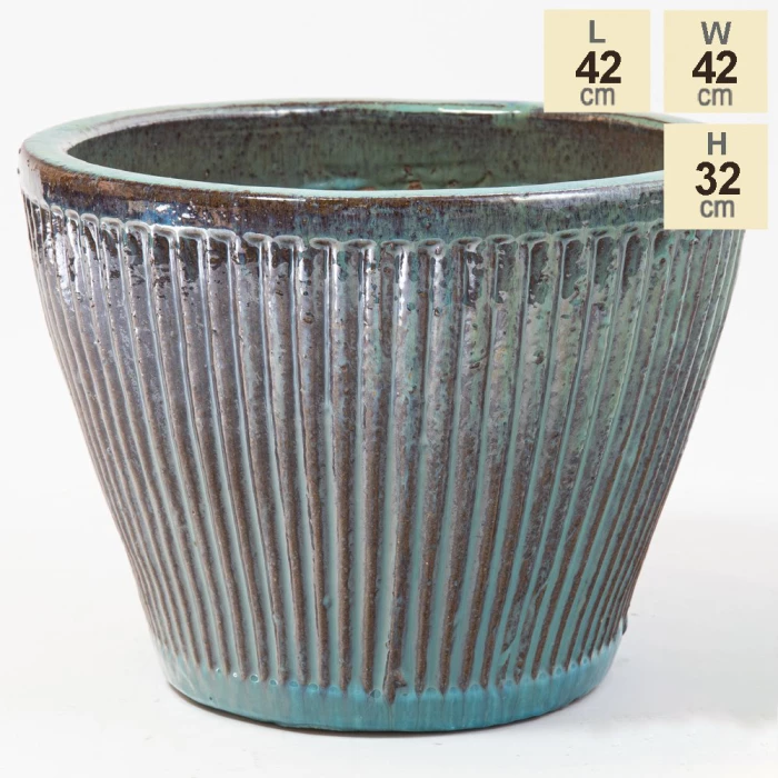 32cm Linear Jade Glazed Ceramic Bowl Planter - Small 6 32cm Linear Jade Glazed Ceramic Bowl Planter - Small - Image 6