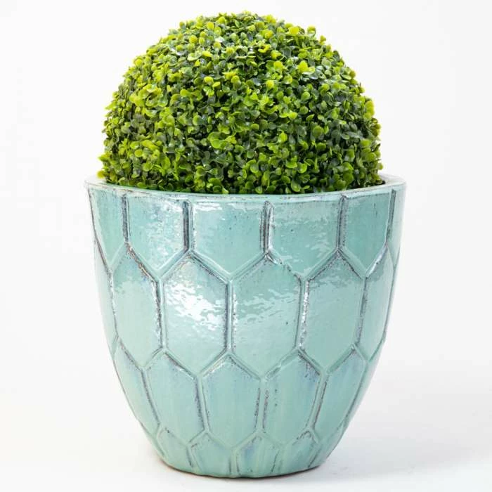 40cm Tile Effect Glazed Blue Ceramic Bowl Planter - Small 3 40cm Tile Effect Glazed Blue Ceramic Bowl Planter - Small - Image 3