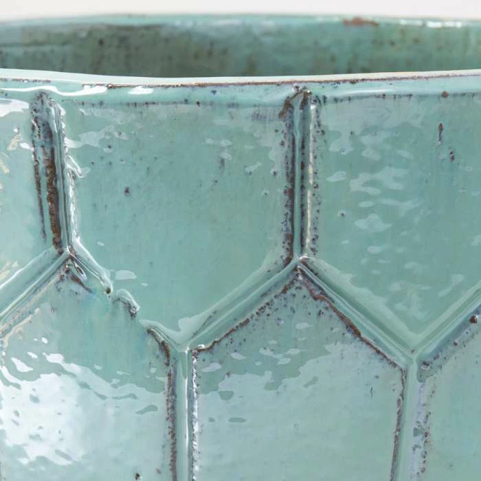 40cm Tile Effect Glazed Blue Ceramic Bowl Planter - Small 1 40cm Tile Effect Glazed Blue Ceramic Bowl Planter - Small