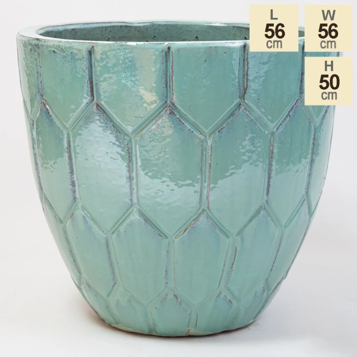 50cm Tile Effect Glazed Blue Ceramic Bowl Planter - Large 6 50cm Tile Effect Glazed Blue Ceramic Bowl Planter - Large - Image 6