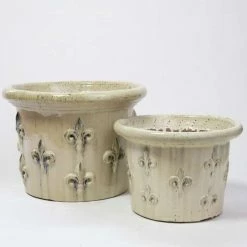 32cm Fleur De Lys Detail Ceramic Round Planter - Small -Cheap PLANTERS Store PP7974 add image 4 dbf6