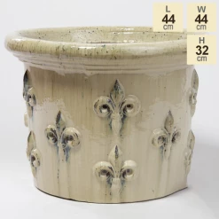 32cm Fleur De Lys Detail Ceramic Round Planter - Small -Cheap PLANTERS Store PP7974 main image fb41