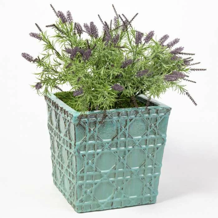 50cm Thales Glazed Blue Geometric Pattern Cube Planter - Large 3 50cm Thales Glazed Blue Geometric Pattern Cube Planter - Large - Image 3