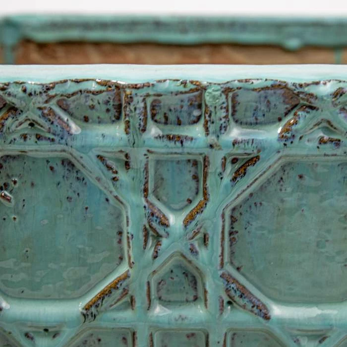 50cm Thales Glazed Blue Geometric Pattern Cube Planter - Large 4 50cm Thales Glazed Blue Geometric Pattern Cube Planter - Large - Image 4