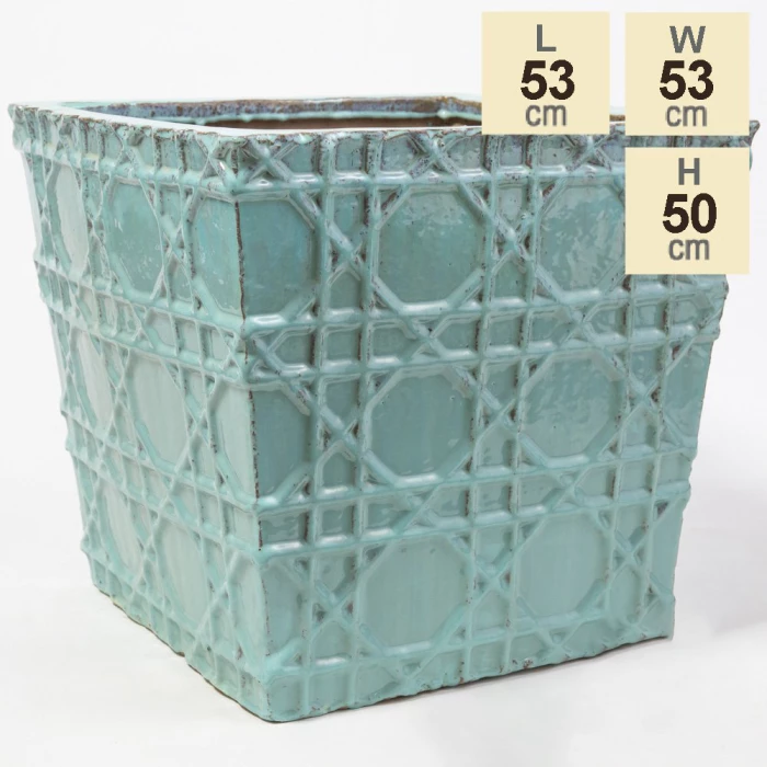 50cm Thales Glazed Blue Geometric Pattern Cube Planter - Large 5 50cm Thales Glazed Blue Geometric Pattern Cube Planter - Large - Image 5