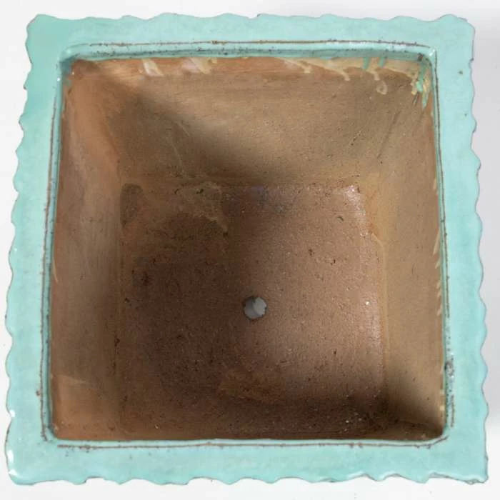 50cm Thales Glazed Blue Geometric Pattern Cube Planter - Large 1 50cm Thales Glazed Blue Geometric Pattern Cube Planter - Large