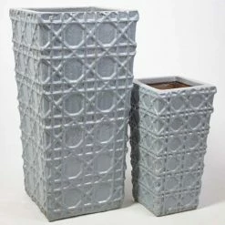 75cm Thales Glazed Grey Ceramic Geometric Pattern Tall Planter - Large -Cheap PLANTERS Store PP7989 add image 3 0cfc