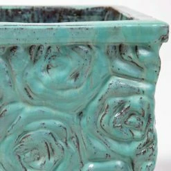 42cm Glazed Blue Ceramic Rose Patterned Cube Planter - Large -Cheap PLANTERS Store PP7991 add image 3 b32c