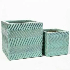 30cm Glazed Blue Ceramic Zig Zag Pattern Cube Planter - Small -Cheap PLANTERS Store PP7992 add image 4 ffc0