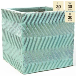 30cm Glazed Blue Ceramic Zig Zag Pattern Cube Planter - Small -Cheap PLANTERS Store PP7992 main image 44f5