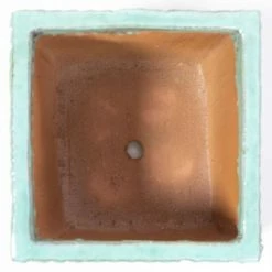 30cm Glazed Blue Ceramic Zig Zag Pattern Cube Planter - Small