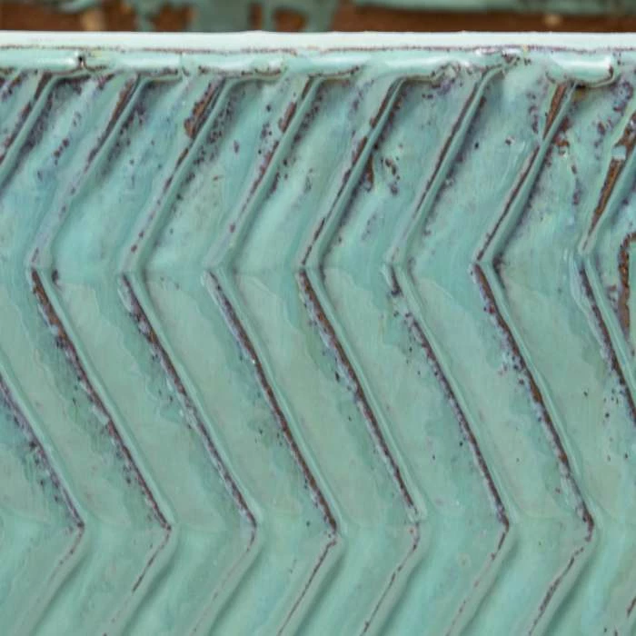 42cm Glazed Blue Ceramic Zig Zag Pattern Cube Planter - Large 4 42cm Glazed Blue Ceramic Zig Zag Pattern Cube Planter - Large - Image 4