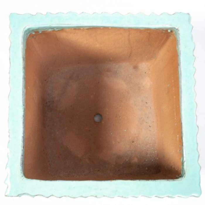 42cm Glazed Blue Ceramic Zig Zag Pattern Cube Planter - Large 1 42cm Glazed Blue Ceramic Zig Zag Pattern Cube Planter - Large