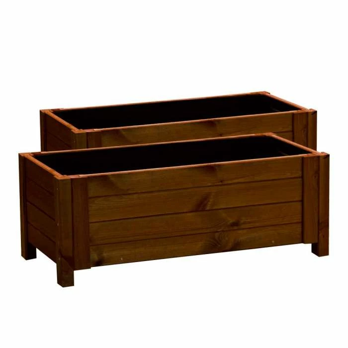80cm Brown Wooden Trough Patio Planter 3 80cm Brown Wooden Trough Patio Planter - Image 3