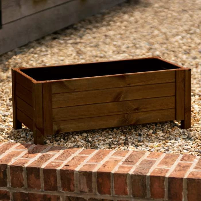 80cm Brown Wooden Trough Patio Planter 2 80cm Brown Wooden Trough Patio Planter - Image 2