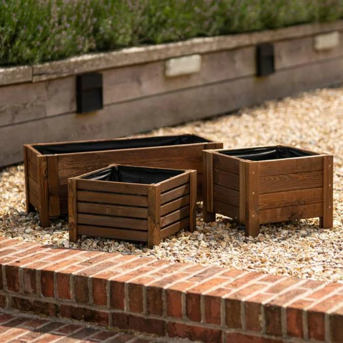 38cm Brown Wooden Cube Patio Planter 6 38cm Brown Wooden Cube Patio Planter - Image 6
