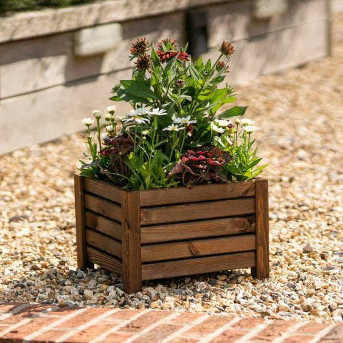 38cm Brown Wooden Cube Patio Planter 1 38cm Brown Wooden Cube Patio Planter