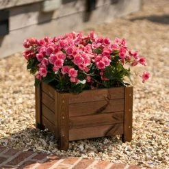 40cm Brown Wooden Cube Patio Planter