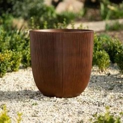 45cm Round Ridged Planter in Brown 7 45cm Round Ridged Planter in Brown -Cheap PLANTERS Store PP86BRNM 2 f864