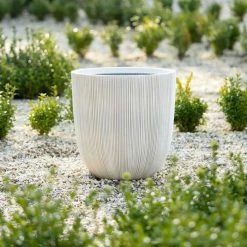 45cm Round Ridged Planter in White -Cheap PLANTERS Store PP86WHTM 2 2c08