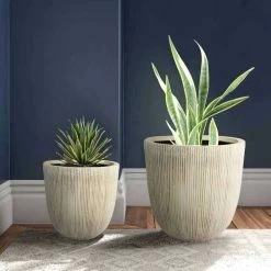 38cm Round Ridged Planter in White