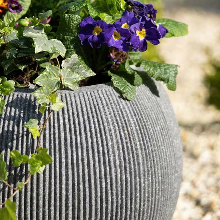 30cm Bowl Ridged Planter in Grey 4 30cm Bowl Ridged Planter in Grey - Image 4
