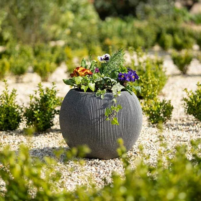30cm Bowl Ridged Planter in Grey 2 30cm Bowl Ridged Planter in Grey - Image 2