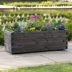2m Pine Wood Raised Trough Planter in Grey 5 2m Pine Wood Raised Trough Planter in Grey -Cheap PLANTERS Store potted planter grey square crop 3674