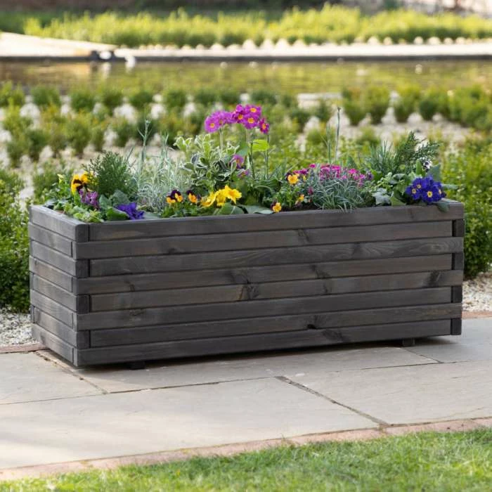 1m Pine Wood Raised Trough Planter in Grey 3 1m Pine Wood Raised Trough Planter in Grey - Image 3